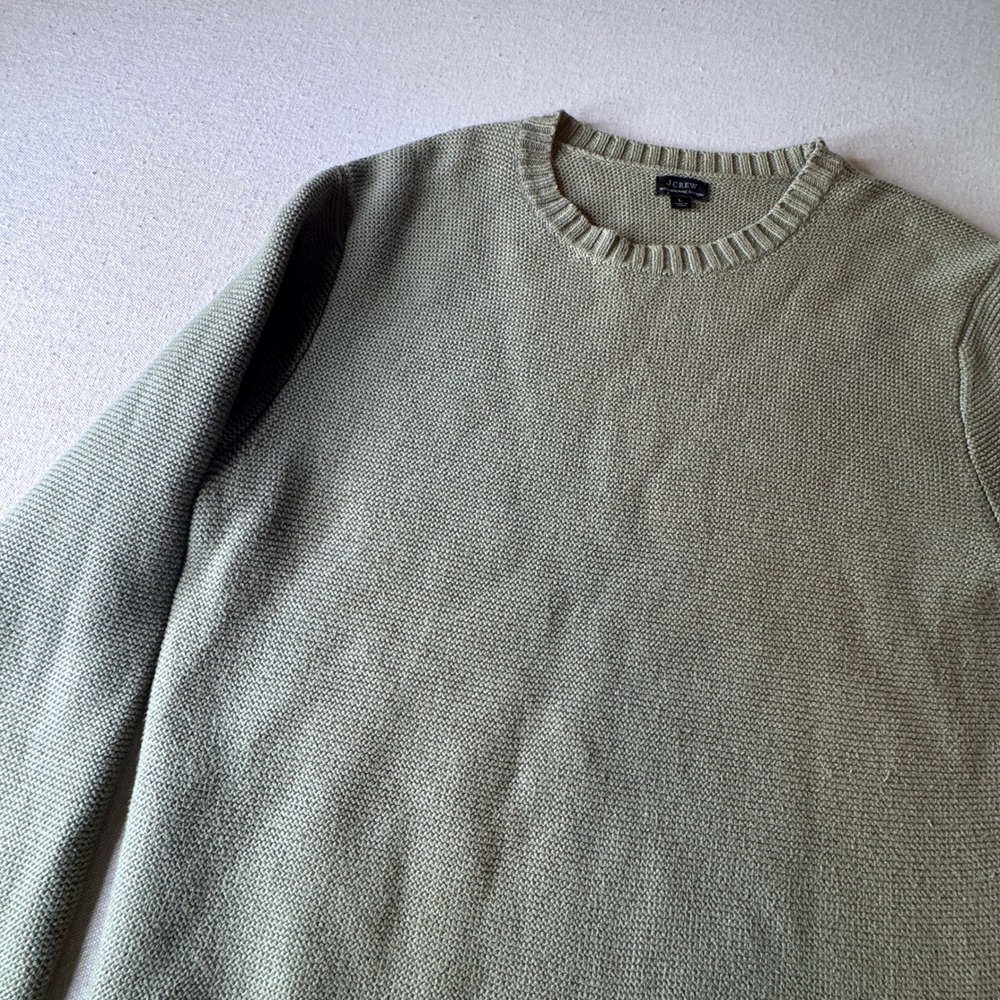 J.Crew Mens Sage Green 100% Organic Cotton Textured Garter Stitch Sweater Large